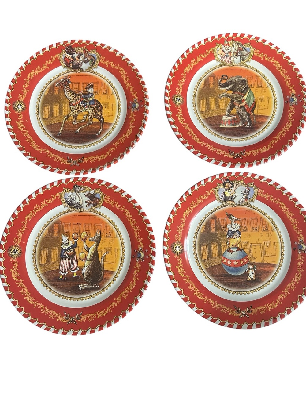 Restoration Hardware Vintage Collectible Antique Circus Animal Tin 4 Set Plates